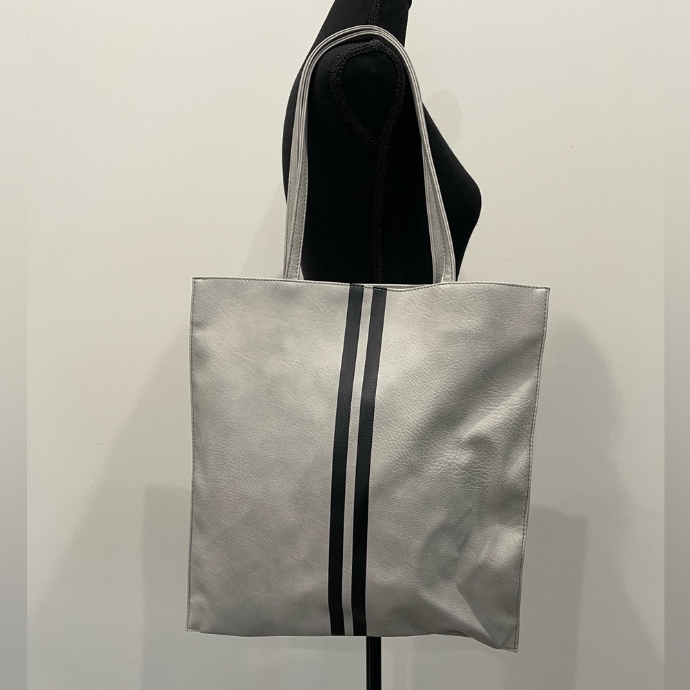Gray Faux Leather Tote Bag